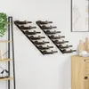 Two black metal wine racks are mounted on a white wall, each holding seven wine bottles. A wooden cabinet and some cutting boards are visible on the right side of the image. Podgląd zdjęcia produktu