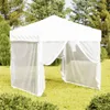 A white party tent with mesh sides is set up on a grassy lawn surrounded by trees. Náhled obrázku produktu