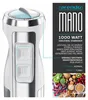 A close-up of a white and silver hand blender with marketing text and images of ingredients. Náhľad obrázku produktu