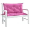 A white garden bench with pink cushions. Produktbild-Vorschau