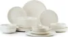 A collection of white ceramic plates and bowls are arranged on a white background. Voir les images du produit