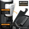 Product image showing details of a Brandson tower fan, including its water tank and remote control with a digital display. Podgląd zdjęcia produktu