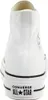 A rear view of a white Converse Chuck Taylor All Star high-top sneaker. Voir les images du produit