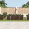 A row of brown planters with plants in them, set against a wooden fence and a paved walkway. Produktbild-Vorschau