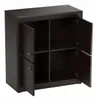 A dark brown cabinet with its doors open, showing four internal compartments. Podgląd zdjęcia produktu
