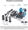 Product accessories for a water pump, including a plug, transformer, safety power cord, pump main engine, water outlets, and split joint. Podgląd zdjęcia produktu