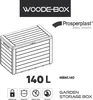 A diagram of a garden storage box with accompanying text and icons. Voir les images du produit