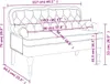 A diagram showing the dimensions of a dark grey velvet bench with a tufted backrest and rolled arms. Náhled obrázku produktu