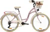 A pink city bike with a basket on the front, shown against a white background. Produktbild-Vorschau