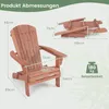 A collage of images showing a wooden Adirondack chair, including a folded view and detailed dimensions, along with weight capacity information. Produktbild-Vorschau