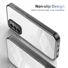 Two phone cases are shown from a diagonal angle against a light gray and white background. Text overlays describe the product's features. Produktbild-Vorschau