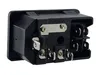 The back view of a black electrical connector with silver metal terminals. Produktbild-Vorschau