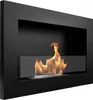 A close-up view of a modern, wall-mounted bioethanol fireplace with a black frame and a glass front, showing flames burning inside. Anteprima dell’immagine prodotto