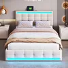 A modern beige upholstered bed with LED lighting. Produktbild-Vorschau
