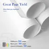 Rolled up white paper with text overlay about page yield. Produktbild-Vorschau