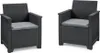 Two identical dark grey rattan-look garden chairs with grey seat cushions, shown from the front on a white background. Produktbild-Vorschau