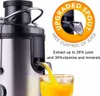 A juicer is shown extracting juice into a glass, with marketing text highlighting its features. Náhled obrázku produktu