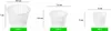 Three different sizes of white plastic cheese molds are shown with dimensions and weight labels. Produktbild-Vorschau