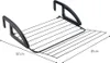 A black metal clothes drying rack with two hooks for hanging, shown against a white background with dimensions indicated. Produktbild-Vorschau