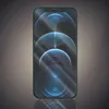 A smartphone with a blue abstract wallpaper displayed on its screen, set against a textured gray and black background. Produktbild-Vorschau