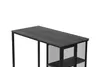 A close-up, studio shot of a dark gray wooden desk with black metal mesh sides and a black metal frame, isolated on a white background. Produktbild-Vorschau