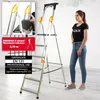A woman stands next to a ladder, with informational graphics on the left. Náhled obrázku produktu