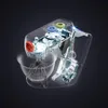 A transparent cutaway view of a kitchen mixer's internal mechanisms, highlighting gears and colored buttons. Produktbild-Vorschau