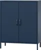 A dark blue metal cabinet with double doors and silver handles, shown from the front on a white background. Produktbild-Vorschau