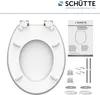 A white toilet seat with its mounting hardware and instructions are laid out on a white background. Náhled obrázku produktu