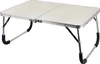 A portable folding table with silver legs and a beige surface. Anteprima dell’immagine prodotto