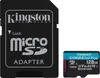 A Kingston MicroSD adapter and a Kingston 128GB MicroSD card are shown against a white background. Anteprima dell’immagine prodotto