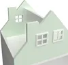 A 3D rendering of a house-shaped children's bench with shelves, shown from a slightly elevated angle against a white background. Podgląd zdjęcia produktu