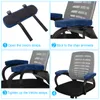 A collage of four images showing the steps to attach armrest cushions to a chair. Náhled obrázku produktu