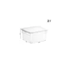A clear plastic storage box with a lid, shown with dimensions indicated. Produktbild-Vorschau