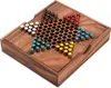 A Chinese checkers board game made of wood with colorful marbles. Produktbild-Vorschau