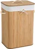 A laundry basket made of bamboo with a white fabric liner and rope handles. Voir les images du produit