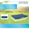 A marketing image showing a dark blue pool cover on a light yellow rectangular frame pool, set against a blurred green grassy background with sunlight. Produktbild-Vorschau