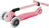 A pink three-wheeled scooter with illuminated wheels, shown from a diagonal angle against a white background. Produktbild-Vorschau