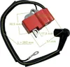 A red ignition coil with measurement annotations. Náhled obrázku produktu
