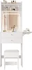 A white vanity table with a lighted mirror, drawers, and a stool. Produktbild-Vorschau