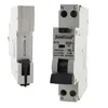A product shot of two electrical circuit breakers, one shown from the side and the other from the front. Produktbild-Vorschau
