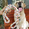 A person is holding a dog toy rope in front of a dog sitting on a bench. Produktbild-Vorschau