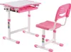 A pink and white adjustable children's desk and chair set against a white background. Produktbild-Vorschau