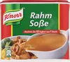 A product shot of a Knorr Rahm Soße (cream sauce) package, with a serving suggestion shown. Produktbild-Vorschau