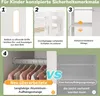 Collage of images and text highlighting safety features and product improvements of a bed. Produktbild-Vorschau