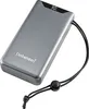 A grey Intenso power bank with a digital display showing 90% charge and a black lanyard attached. Produktbild-Vorschau
