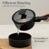 A hand pouring water from a black pot with a glass lid into a black bowl, with text overlays. Náhled obrázku produktu