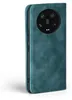 A teal flip cover phone case is shown closed, with the camera module visible. Produktbild-Vorschau