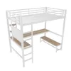 A white metal loft bed with a desk and shelves, shown against a white background. Produktbild-Vorschau