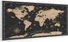 A world map with a black background and gold continents, featuring a compass rose and illustrations of ships and animals. Produktbild-Vorschau